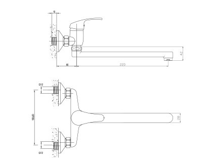 Aqualine 35 nástěnná baterie, rozteč 150 mm, ramínko ploché, 220 mm, chrom 52031