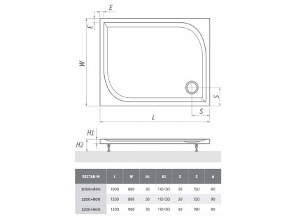 Roth RECTAN-M sprchová vanička 120 x 90 cm 8000168