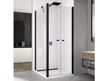 SanSwiss Solino Black 90 cm boční stěna - černá/sklo bílé linky v 90° SOLT209000688