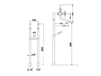 Sapho ANTEA připojení pro instalaci vanové baterie do podlahy (pár), bronz 9846