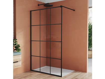 SanSwiss EASY 90 cm pevná stěna walk-in - černý/sklo Loft 89 STR4P0900689