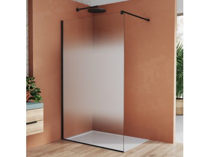 SanSwiss EASY 140 cm pevná stěna walk-in samostatná s vyrovnávacím profilem - černý/ sklo Shade STR4P1400668