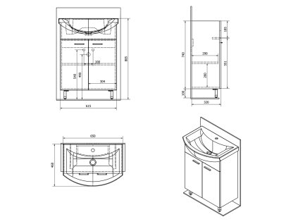 Aqualine ZOJA umyvadlová skříňka 61,5x74x32,5 cm dub platin, 2x dvířka 51163
