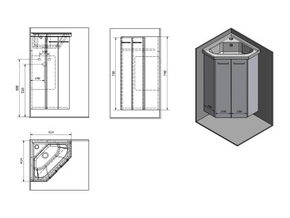 Aqualine ZOJA umyvadlová skříňka rohová 39x74x39  cm dub platin 50344
