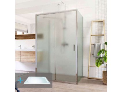 Mereo Lima sprchový set obdélník 100x120x100x190 cm sklo Point vč. vaničky litý mramor ALU chrom CK85542KM
