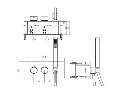Sapho Rhapsody podomítková sprchová termostatická baterie vč. sprchy 2 výstupy chrom 5508