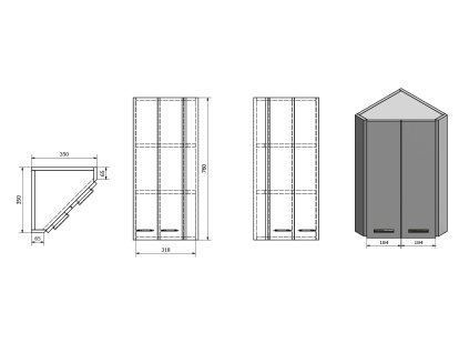 Aqualine Keramia Fresh horní skříňka rohová 35 x 76 x 35 cm dub platin 50333