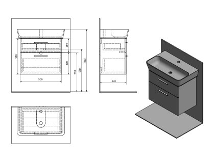 Aqualine Zoja umyvadlová skříňka 50 x 50 x 37 cm šuplíková bílá 56379