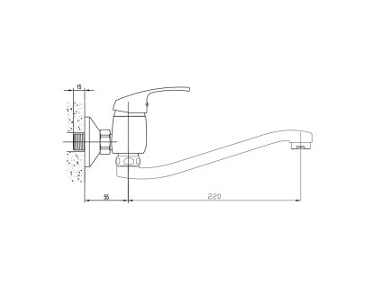 Aqualine 35 nástěnná dřezová baterie rozteč 150 mm ramínko ploché zvýšené 220 mm chrom 52145