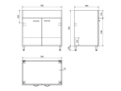 Aqualine skříňka 78 x 70 x 48 cm pod výlevku bílá 57036