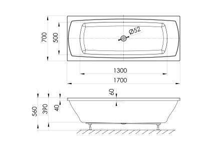 Polysan Lily obdélníková vana 170 x 70 x 39 cm bílá 72230