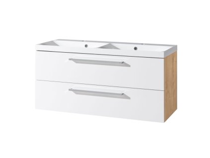 Mereo Bino koupelnová skříňka s umyvadlem z litého mramoru 121 cm bílá/dub CN673M