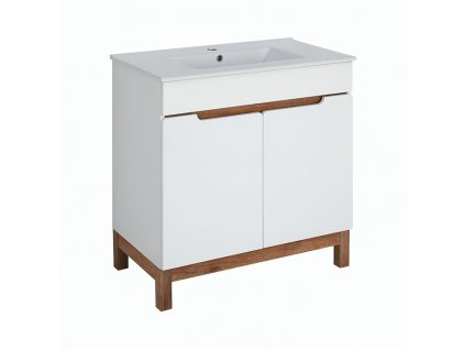A-Interiéry Spree 80-2D koupelnová skříňka s keramickým umyvadlem bílá/dub