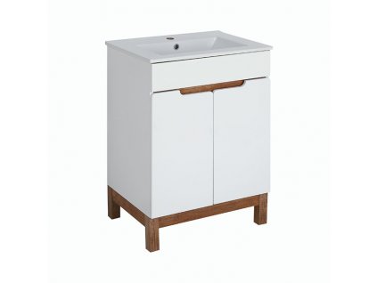 A-Interiéry Spree 60-2D koupelnová skříňka s keramickým umyvadlem bílá/dub