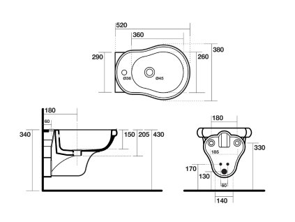 Sapho Kerasan Retro bidet závěsný 38 x 34 x 52 cm bílý 102601