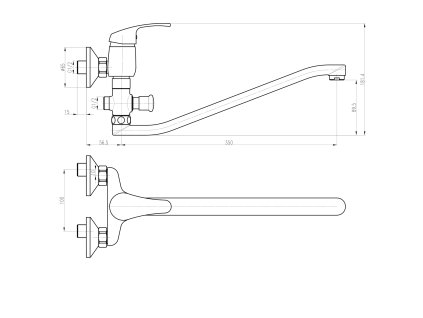 Aqualine 35 umyvadlová vanová baterie nástěnná páková 100 mm chrom 52140