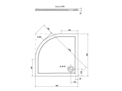 Polysan Sera sprchová vanička čtvrtkruh 90 x 90 x 4 cm litý mramor bílá 41511