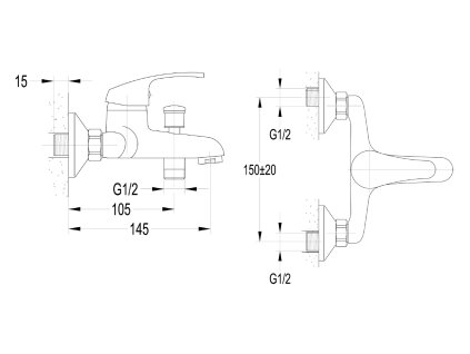 Aqualine 35 vanová baterie nástěnná 150 mm chrom 52118