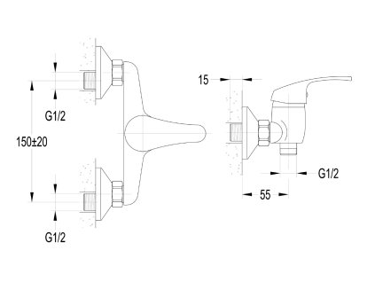 Aqualine 35 sprchová baterie nástěnná 150 mm chrom 52126