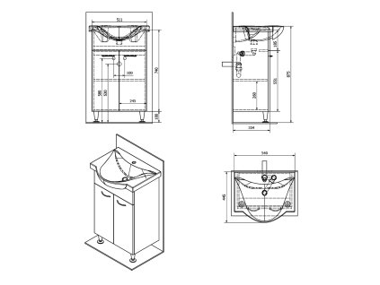 Aqualine Keramia Fresh koupelnová skříňka pod umyvadlo 51,1 x 74 x 34 cm MDF lamino bílá 50057