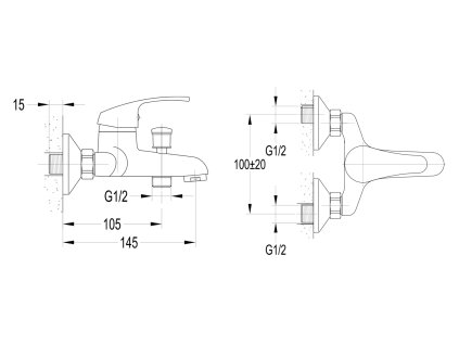 Aqualine 35 nástěnná vanová baterie rozteč 100 mm chrom 52158