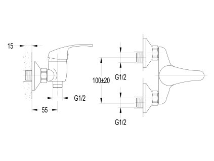 Aqualine 35 sprchová baterie nástěnná rozteč 100 mm chrom 52156