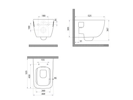 Bruckner Walter závěsná WC mísa Rimless 37 x 52,5 cm bílá 201.502.0