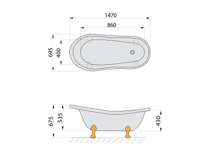 Polysan RETRO volně stojící vana 147 x 69,5 x 67, 5 cm nohy bílé bílá 85336