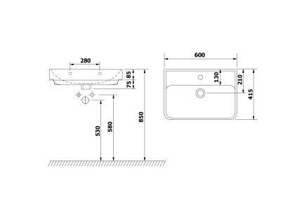 Bruckner NEON keramické umyvadlo 60 x 41,5 cm s přepadem bílá 201.132.0