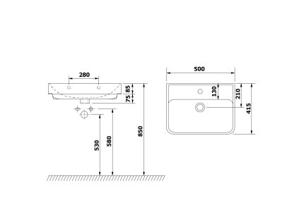 Bruckner NEON keramické umyvadlo 50 x 41,5 cm s přepadem bílá 201.131.0