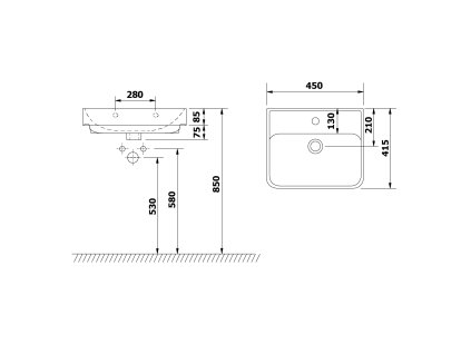 Bruckner NEON keramické umyvadlo 45 x 41,5cm s přepadem bílá 201.130.0