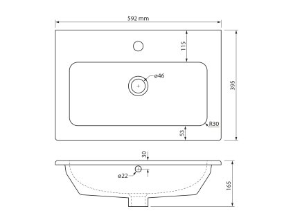 Sapho PRACTICO keramické umyvadlo nábytkové 60 x 40cm s přepadem bílá 44060