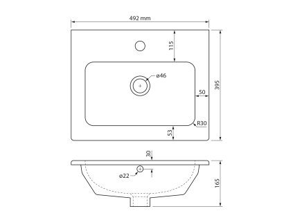 Sapho PRACTICO keramické umyvadlo nábytkové 50 x 40 cm s přepadem bílá 44050