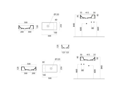 GSI KUBE X keramické umyvadlo 50 x 25 cm pravé/levé bez přepadu černá mat 9486126