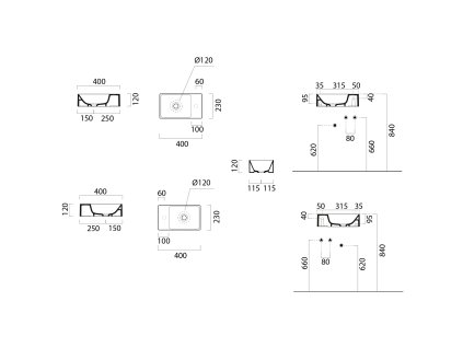 GSI KUBE X keramické umyvadlo 40 x 23 cm pravé/levé bez přepadu černá mat 9484126