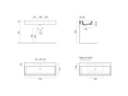 GSI KUBE X keramické umyvadlo 120 x 47 cm s přepadem Extra Glaze bílá 9424111