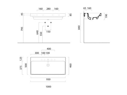 GSI NUBES keramické umyvadlo 100 x 50 cm 2 otvory s přepadem Extra Glaze bílá 9623211