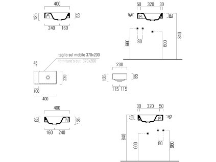 GSI NUBES keramické umyvadlo na desku 40 x 23 cm bez otvoru bez přepadu Extra Glaze bílá 9636011