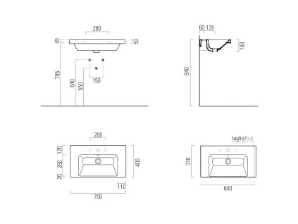 GSI NORM keramické umyvadlo 70 x 40 cm s přepadem Extra Glaze bílá 8637111