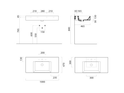 GSI KUBE X keramické umyvadlo 100 x 47 cm s odkládacími plochami s přepadem Extra Glaze bílá 9451111