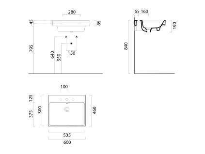 GSI NUBES keramické umyvadlo 60 x 50 cm s přepadem Extra Glaze bílá 9631111