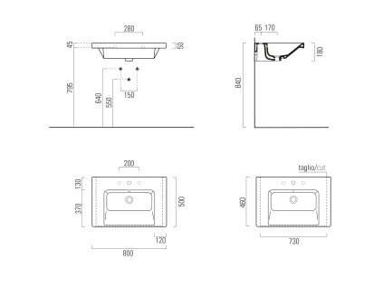 GSI NORM keramické umyvadlo 80 x 18 x 50 cm s přepadem Extra Glaze bílá 8634111