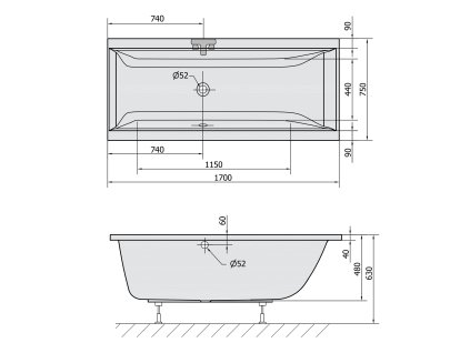 Polysan CLEO obdélníková vana 170 x 75 x 48 cm bílá mat 94611.11