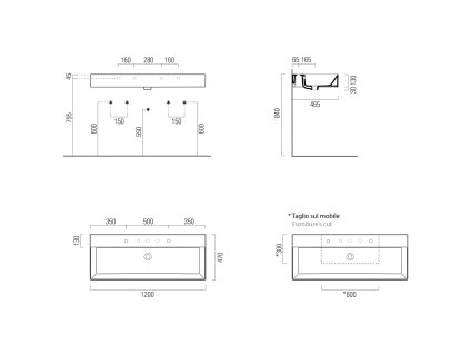 GSI Kube X keramické umyvadlo 120 x 47cm 2 OTVORY Extra Glaze bílá 9424211