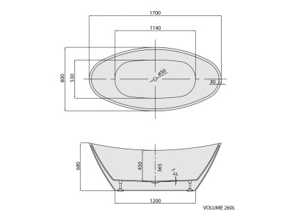 Polysan AVILA volně stojící vana 170 x 80 x 68 cm bílá 68641