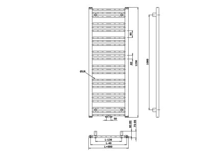 Bruckner Albrecht otopné těleso 600 x 1250 mm středové připojení černá mat 600.117.6