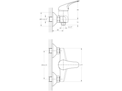 Bruckner Hoffer sprchová baterie nástěnná 150 mm chrom 424.011.1