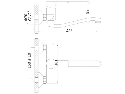 Bruckner Baron dřezová baterie nástěnná 150 mm chrom 612.015.1