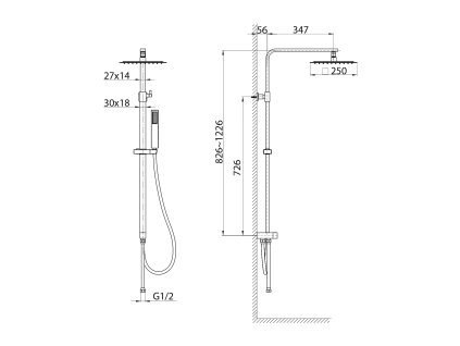 Sapho sprchový sloup bez baterie ruční sprcha hranatý chrom 1202-29
