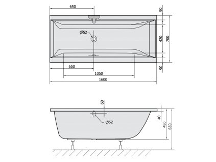 Polysan Cleo vana obdélníková 160 x 70 x 48 cm akrylát šedá 73611.30